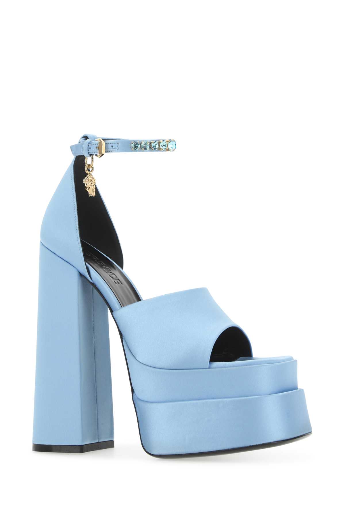 Versace Light-blue Satin Medusa Aevitas Sandals In 1v95v