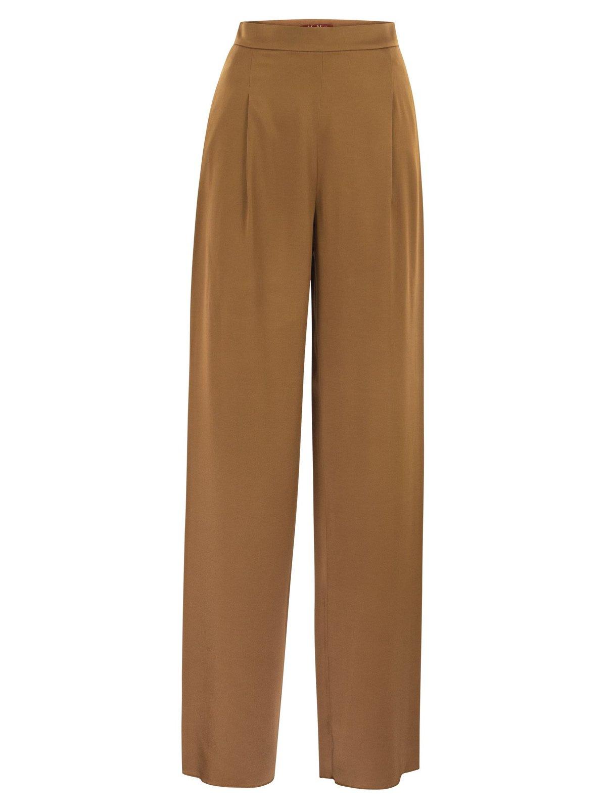 Shop Max Mara High-waisted Wide-leg Pants In Brown