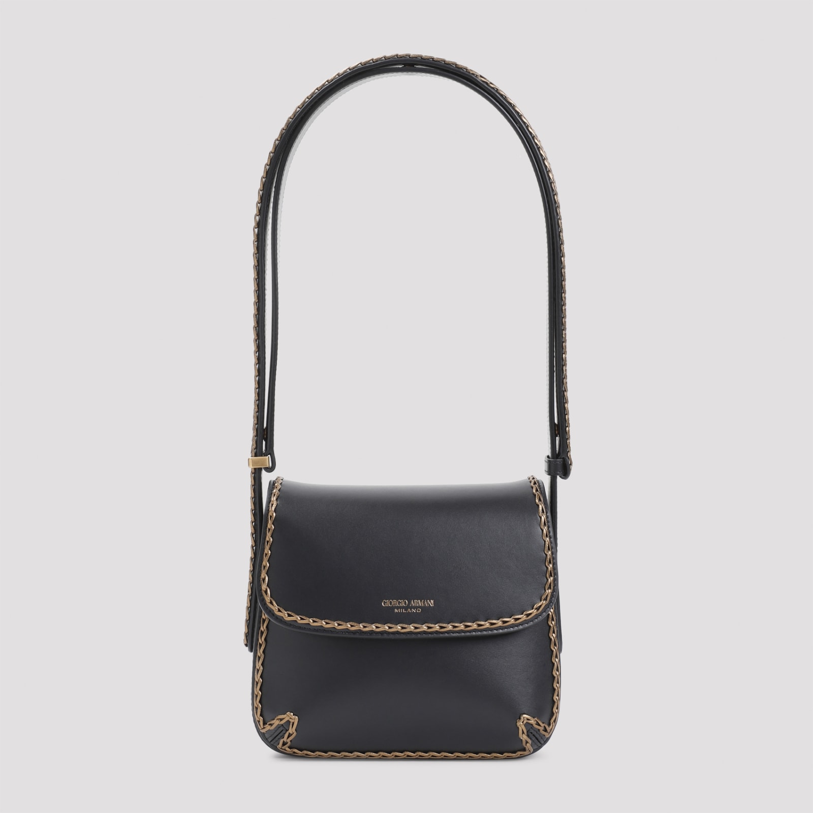 Shop Giorgio Armani Small Shoulder Bag In Nero Oro