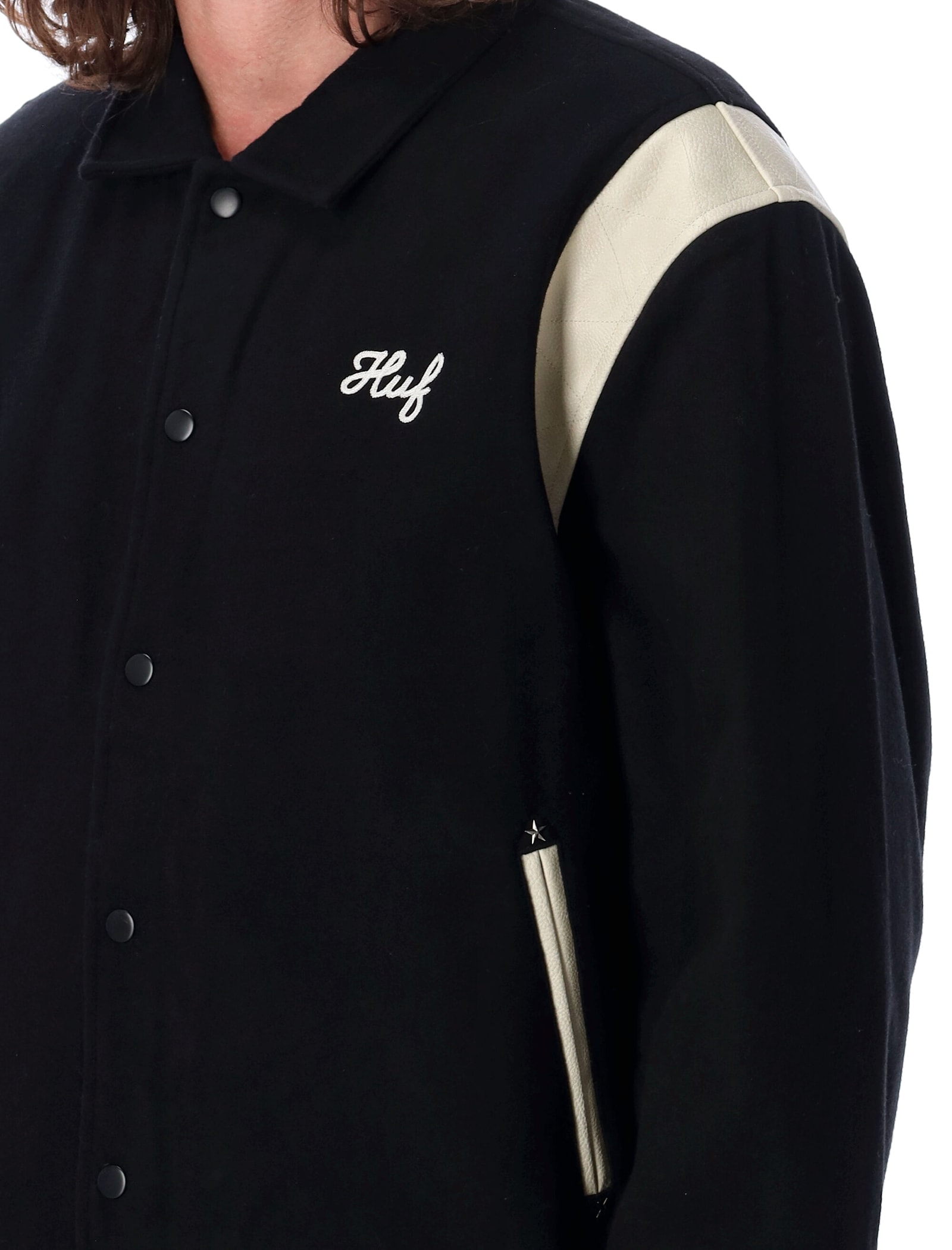 Shop Huf Varsity Jacket In Black