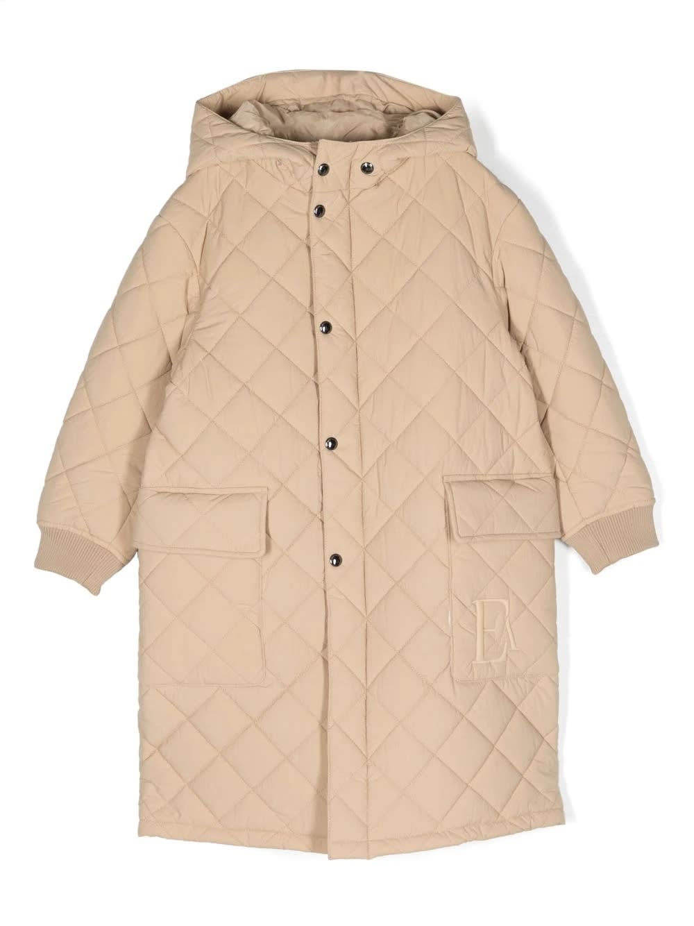 Emporio Armani Quilted-finish Hooded Coat In Beige