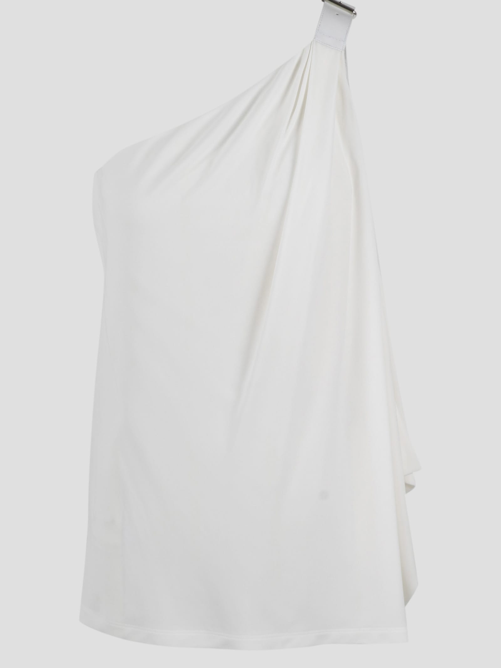 Shop Alberta Ferretti Buckle One Shoulder Top In White