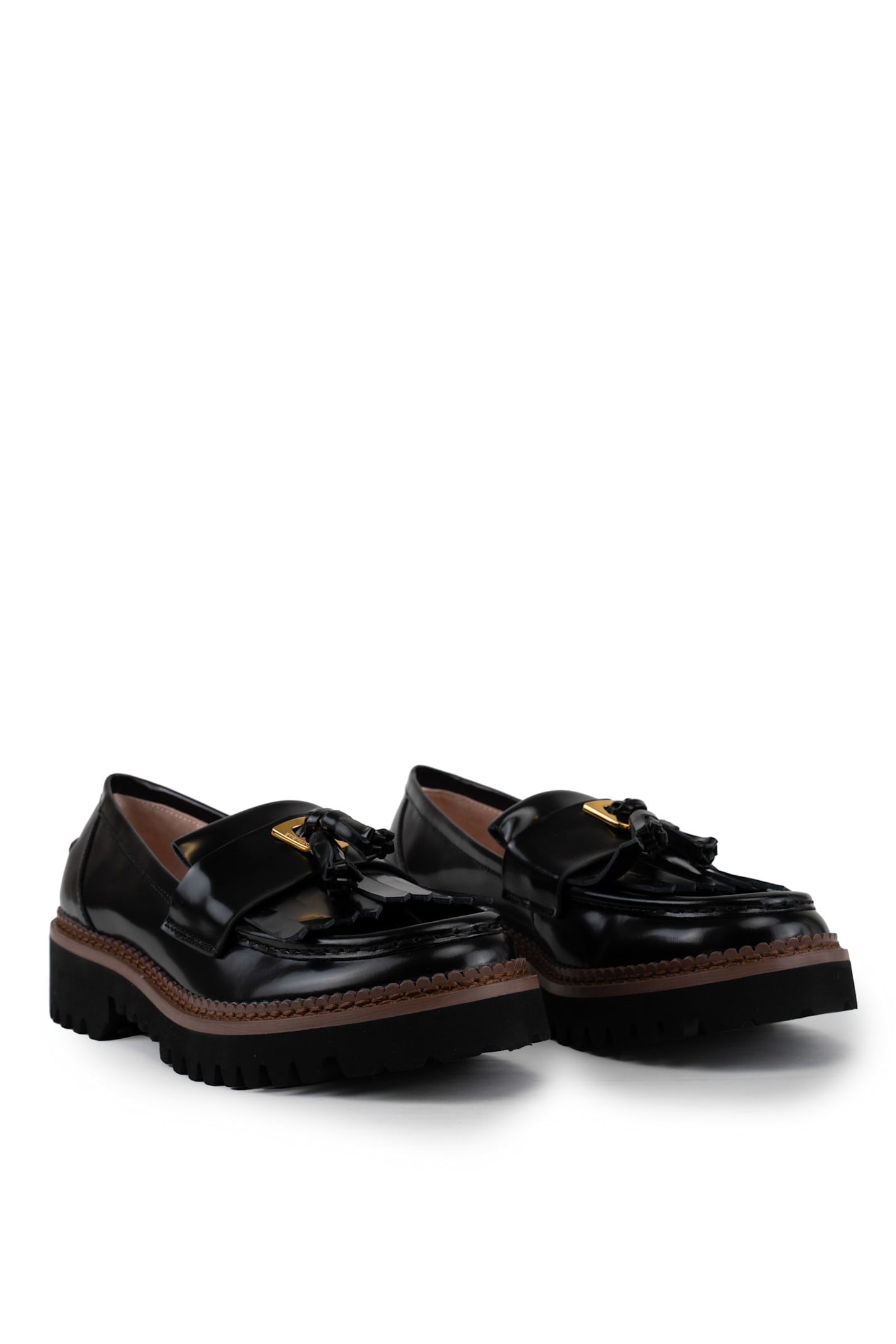 Shop Coccinelle Beat Shiny Leather Loafers With Fringes In Noir