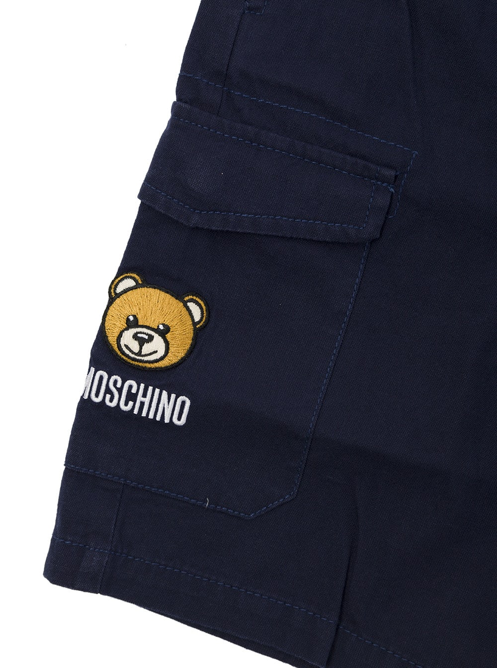 Shop Moschino Blue Denim Bermuda Shorts With Teddy Bear Logo Detail In Cotton Blend Boy