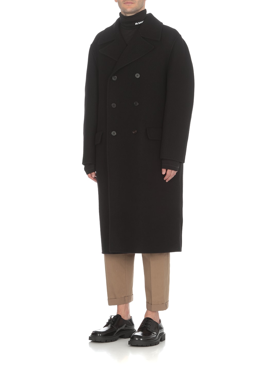 Jil Sander Long Length Double-breasted Jacket In Black