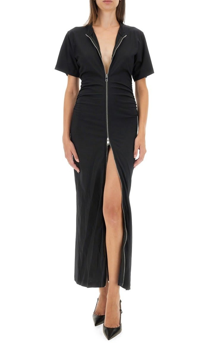 Shop Msgm Short-sleeved Zip-up Maxi Dress In Nero