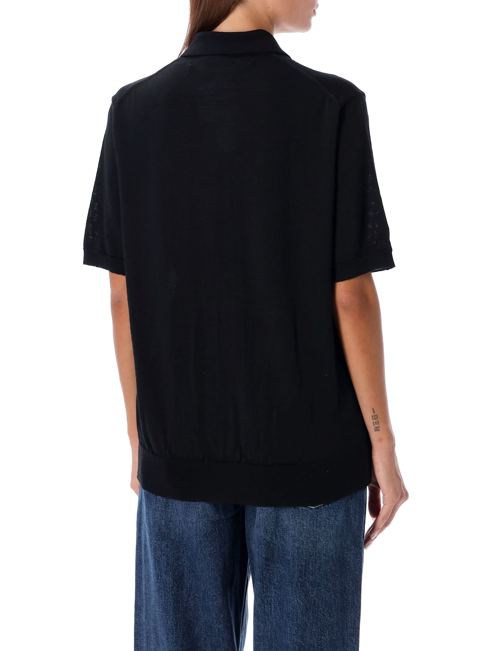 Shop Comme Des Garçons Play Red Heart Knit Polo Shirt In Black