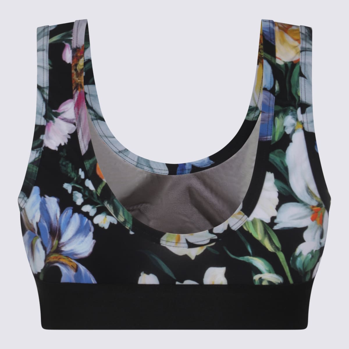 Dolce & Gabbana Black Top In Mix Fiori F.do Nero