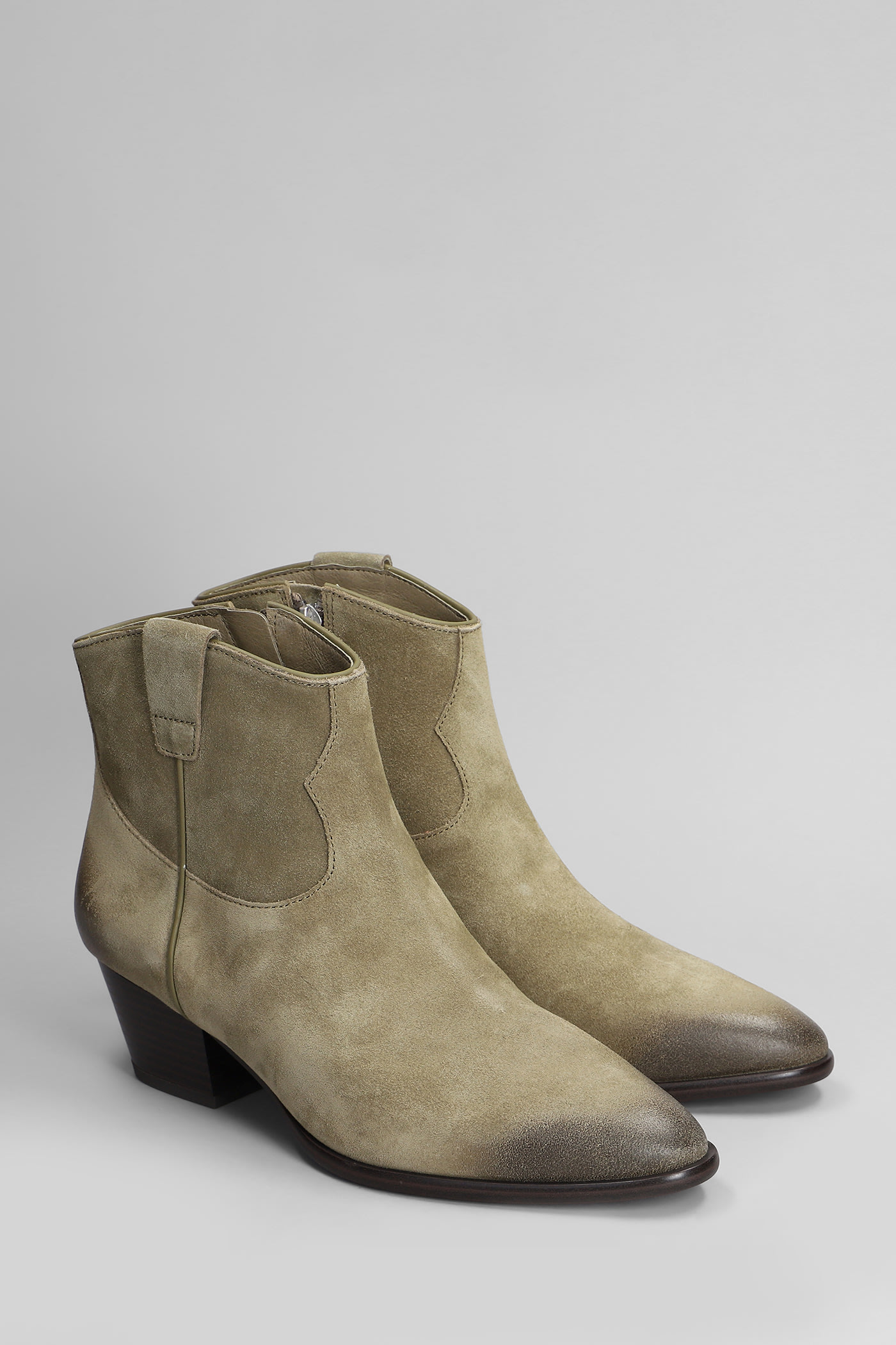 Ash Fame Texan Ankle Boots In Khaki Suede In Beige