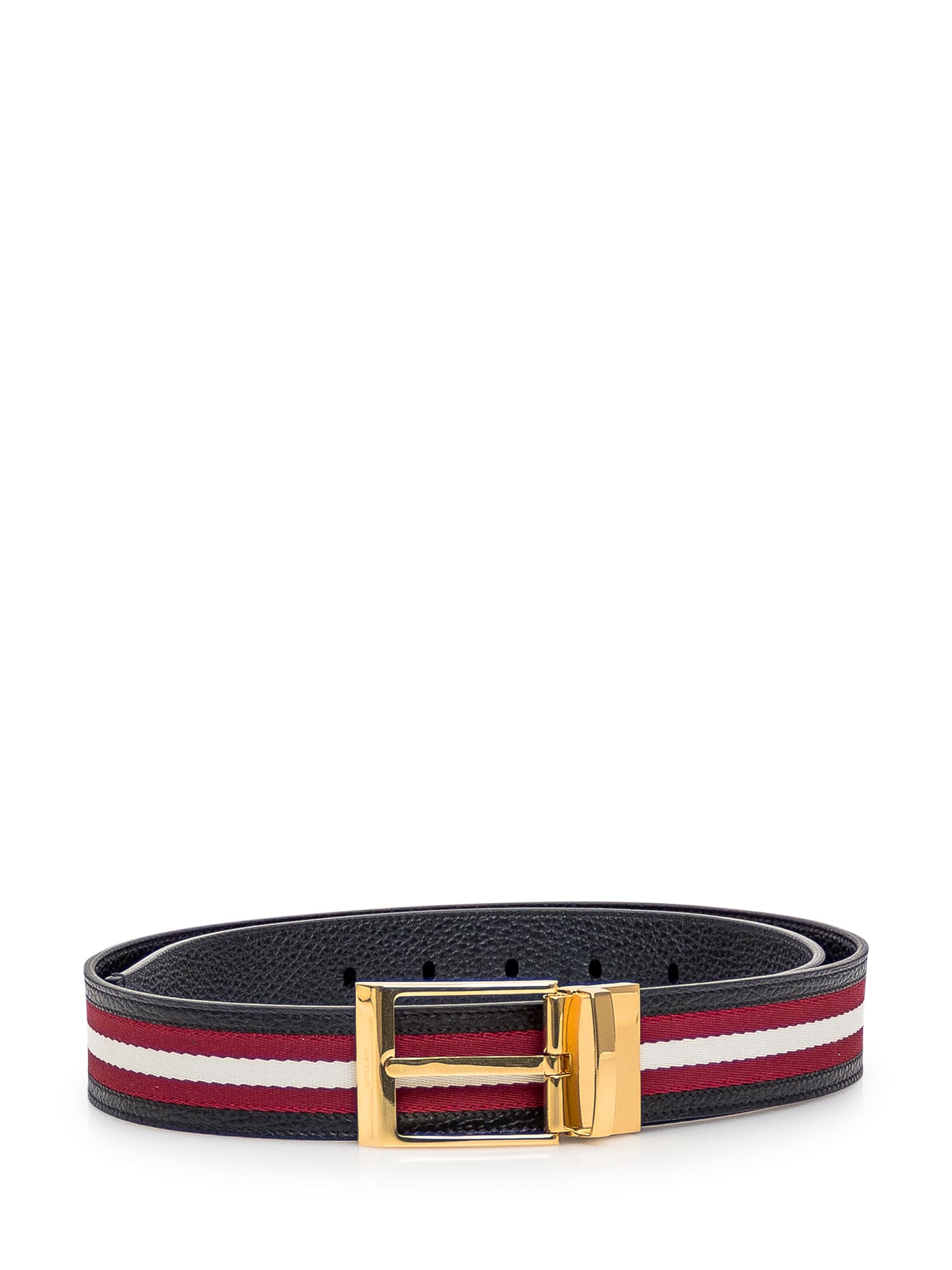 Shop Bally Leather Belt In Black+red/bone+oro