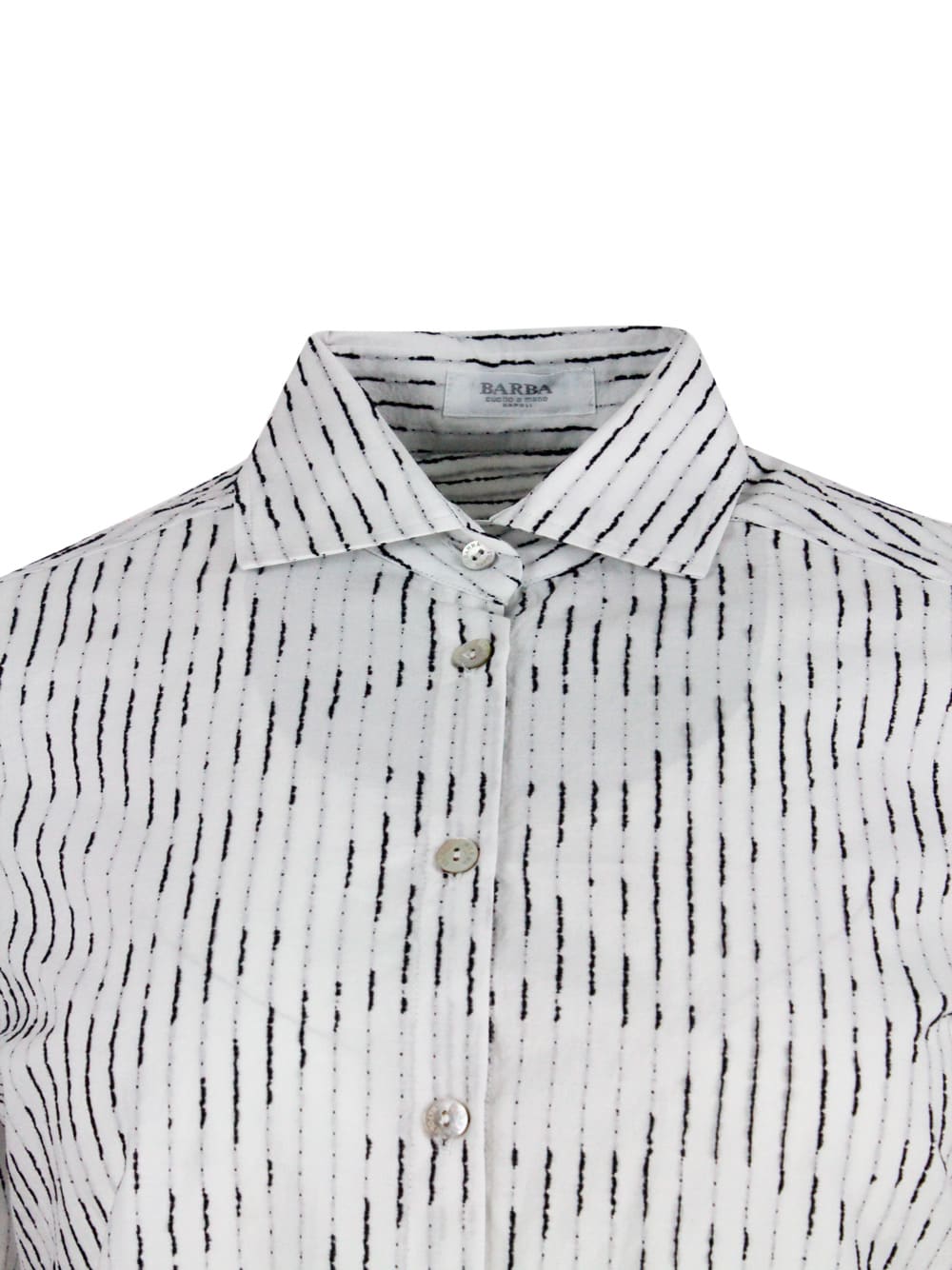 Shop Barba Napoli Long-sleeved Shirt In 100% Soft And Fine Cotton With Raised Vertical Threads. Regular Line In White
