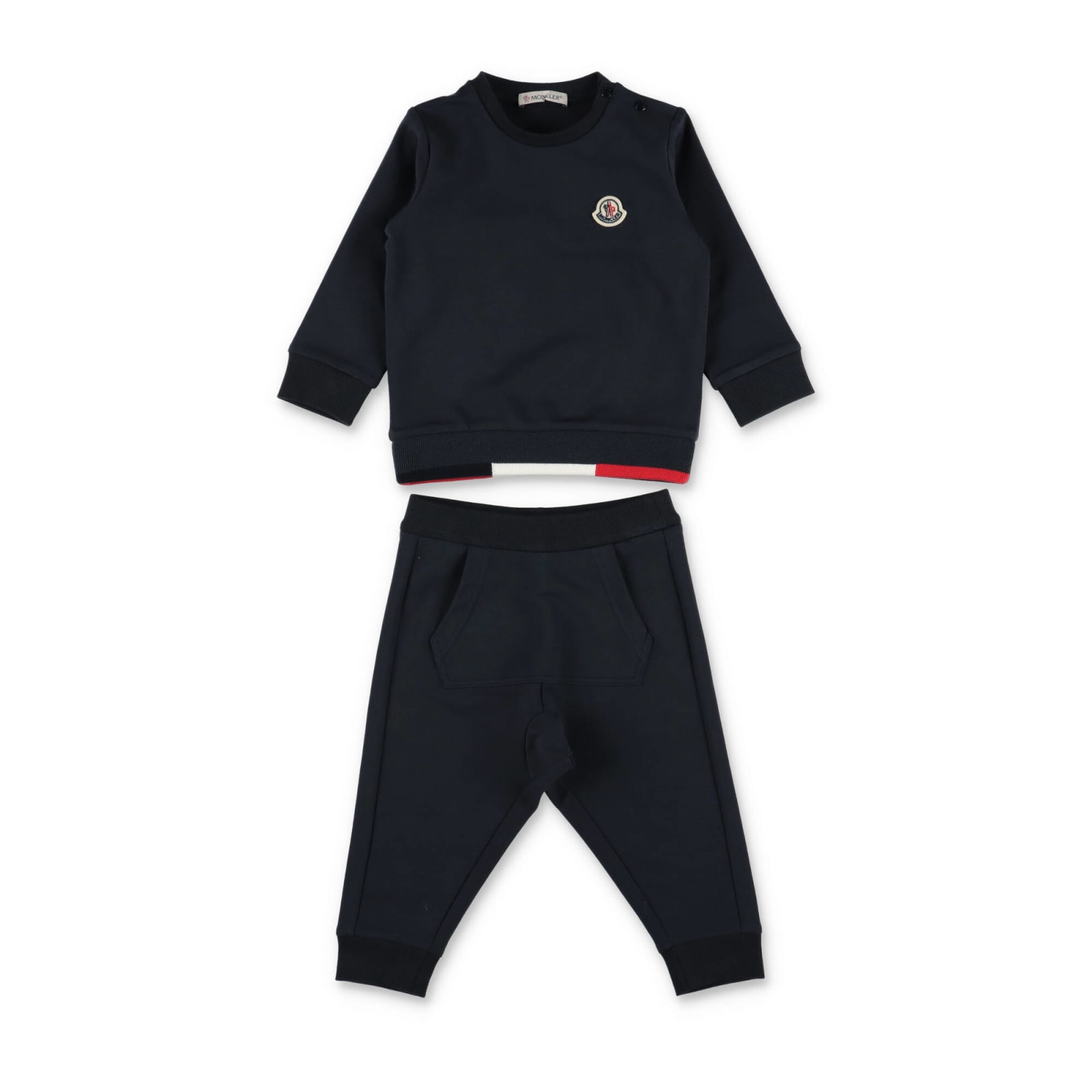 Shop Moncler Completo Blu Navy Con Felpa E Pantaloni In Cotone Baby Boy
