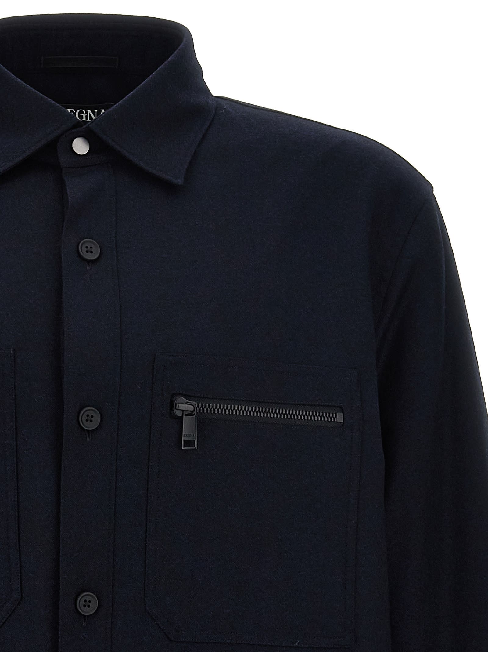 Shop Zegna Merino Tech Overshirt In Blue