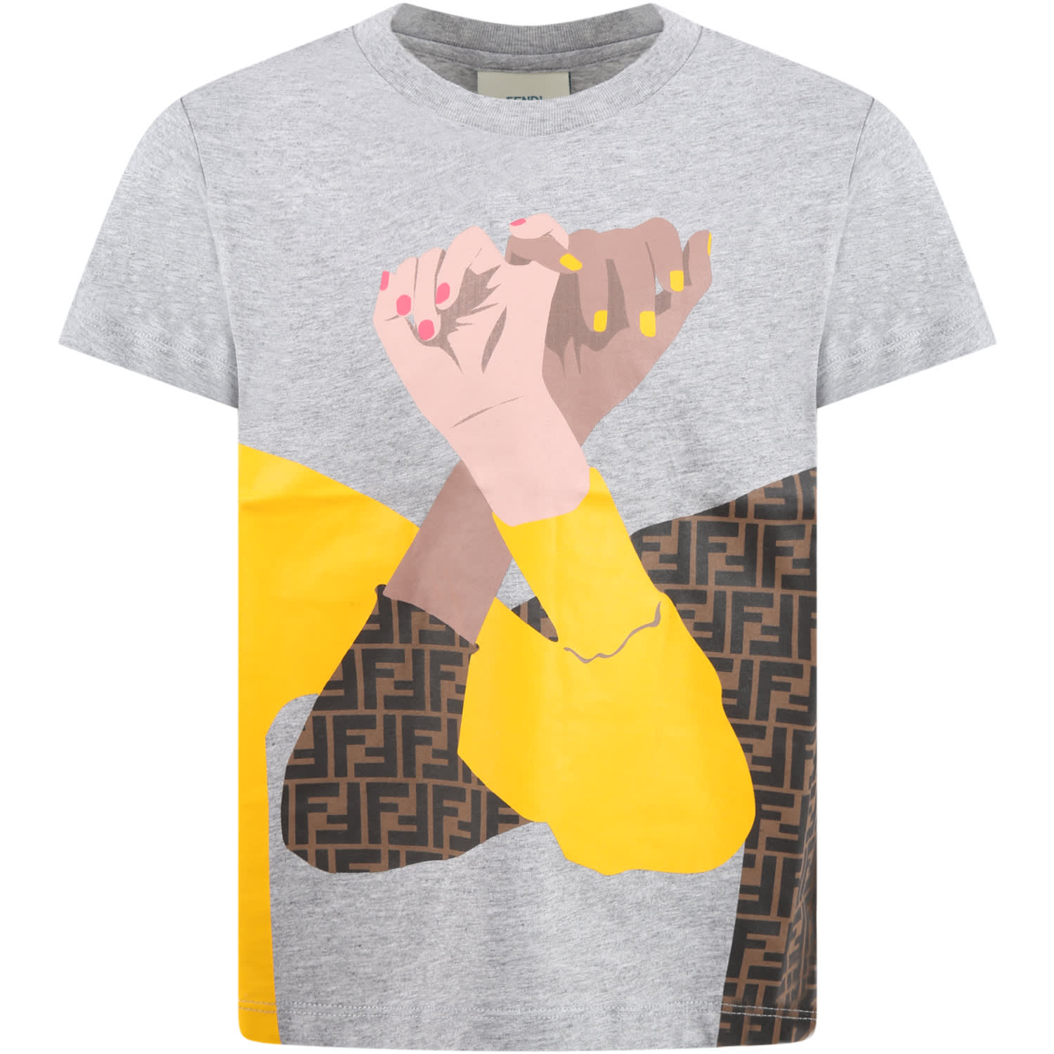Fendi Grey T-shirt For Kids With Hands
