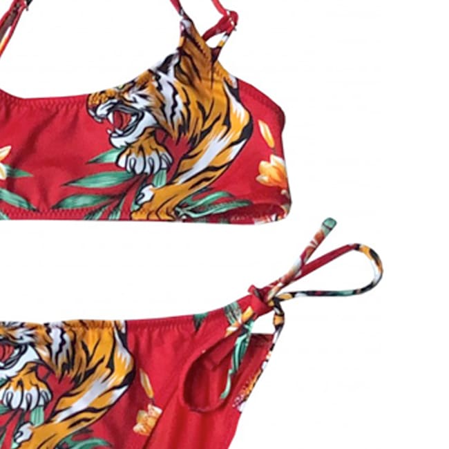 MC2 Saint Barth Girl Bikini Tigers Print On Red Backcloth