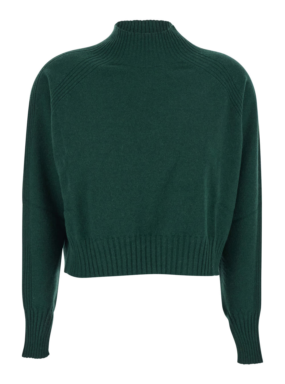 Twinset Green Turtleneck Sweater With Crop Design In Cashmere Woman