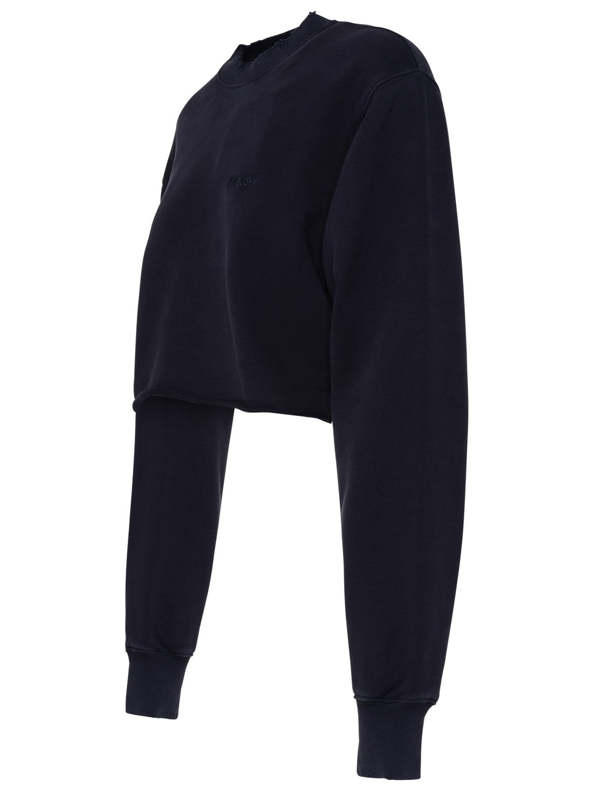 Ambush Distressed Crew Neck Cropped Sweatshirt In Navy