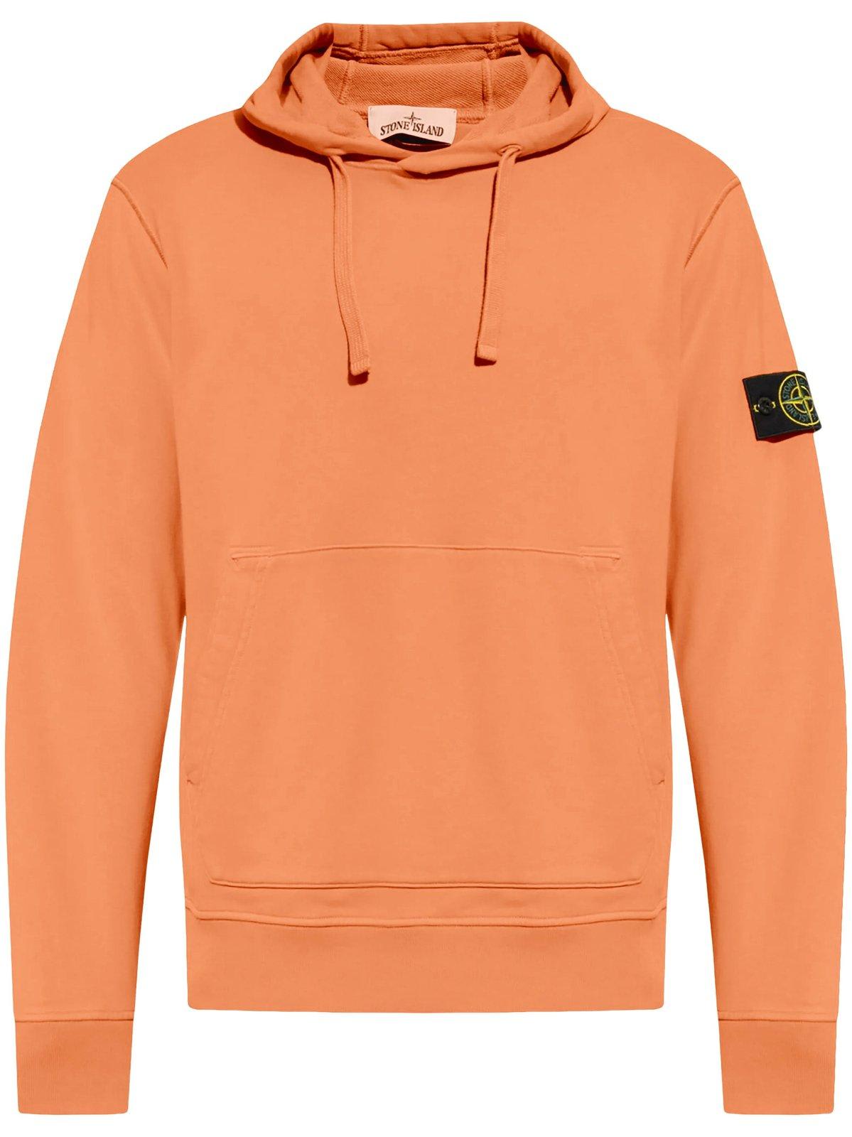 Shop Stone Island Logo Patch Drawstring Hoodie In Arancio