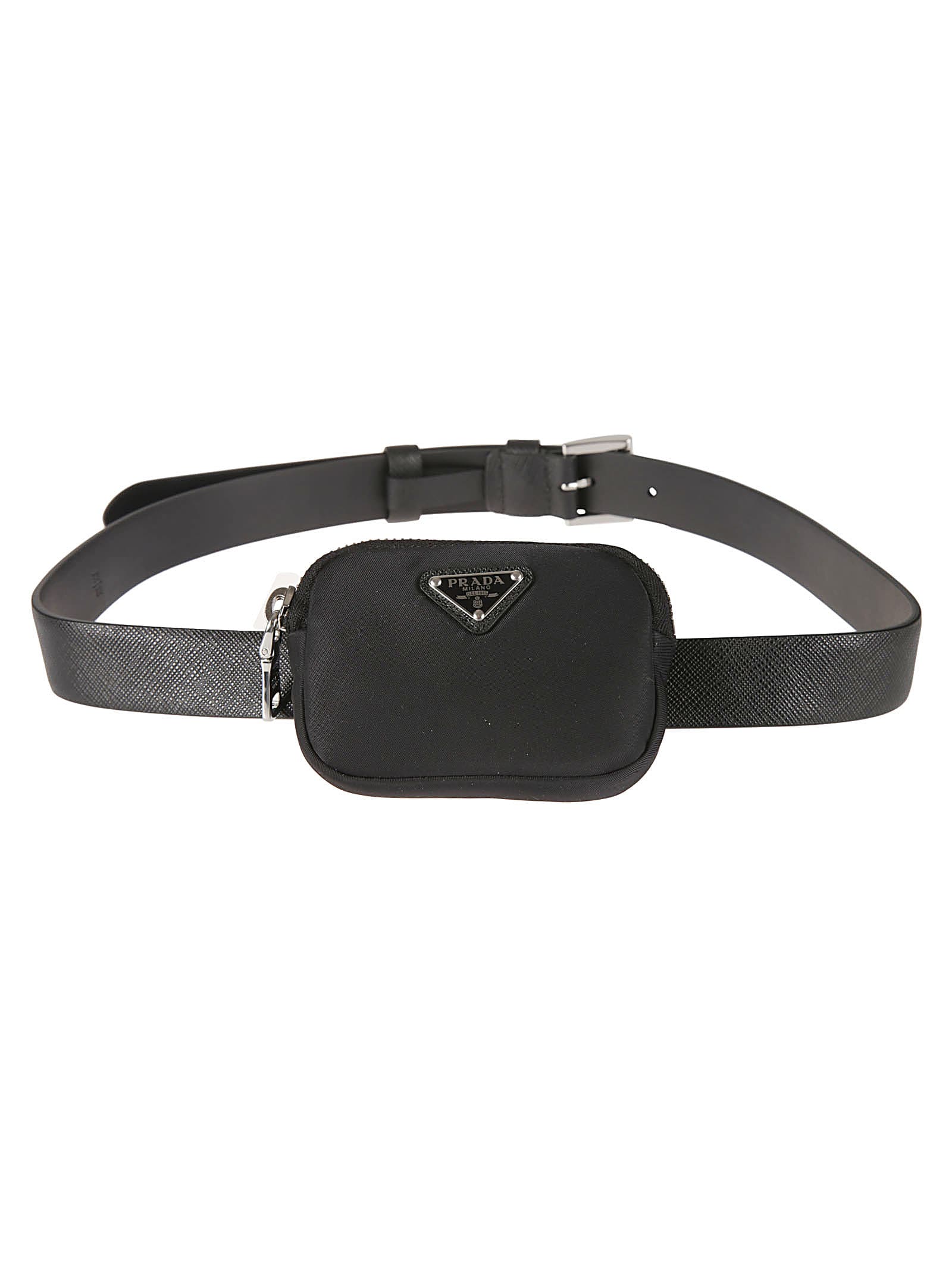 Prada Logo Plaque Top Zip Rectangular Belt Bag In Black