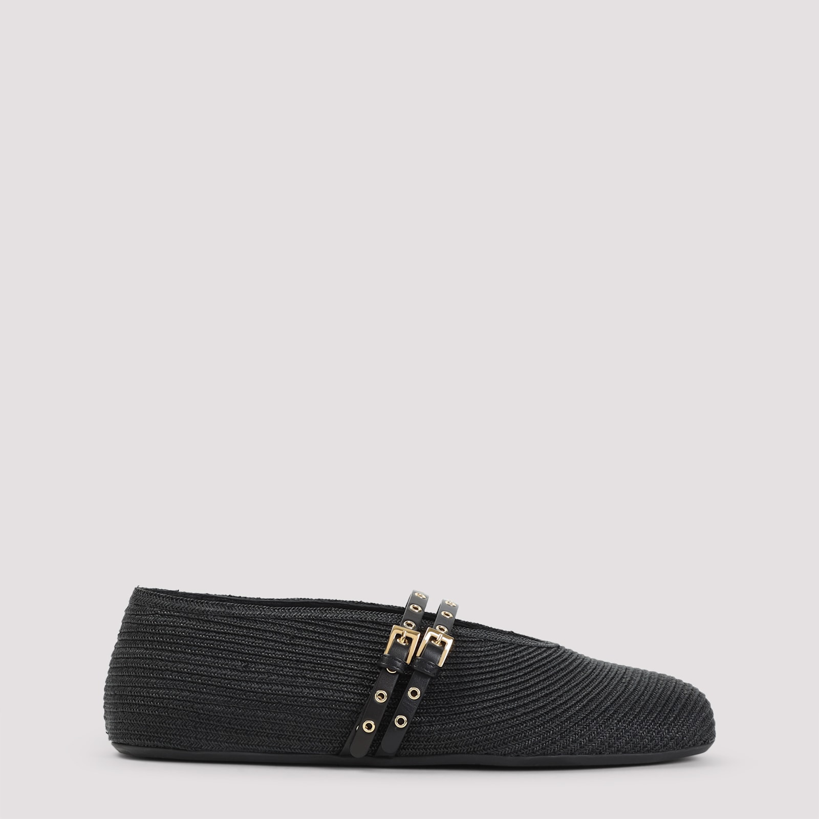 Alaïa Raffia And Leather Ballet Flats In Black