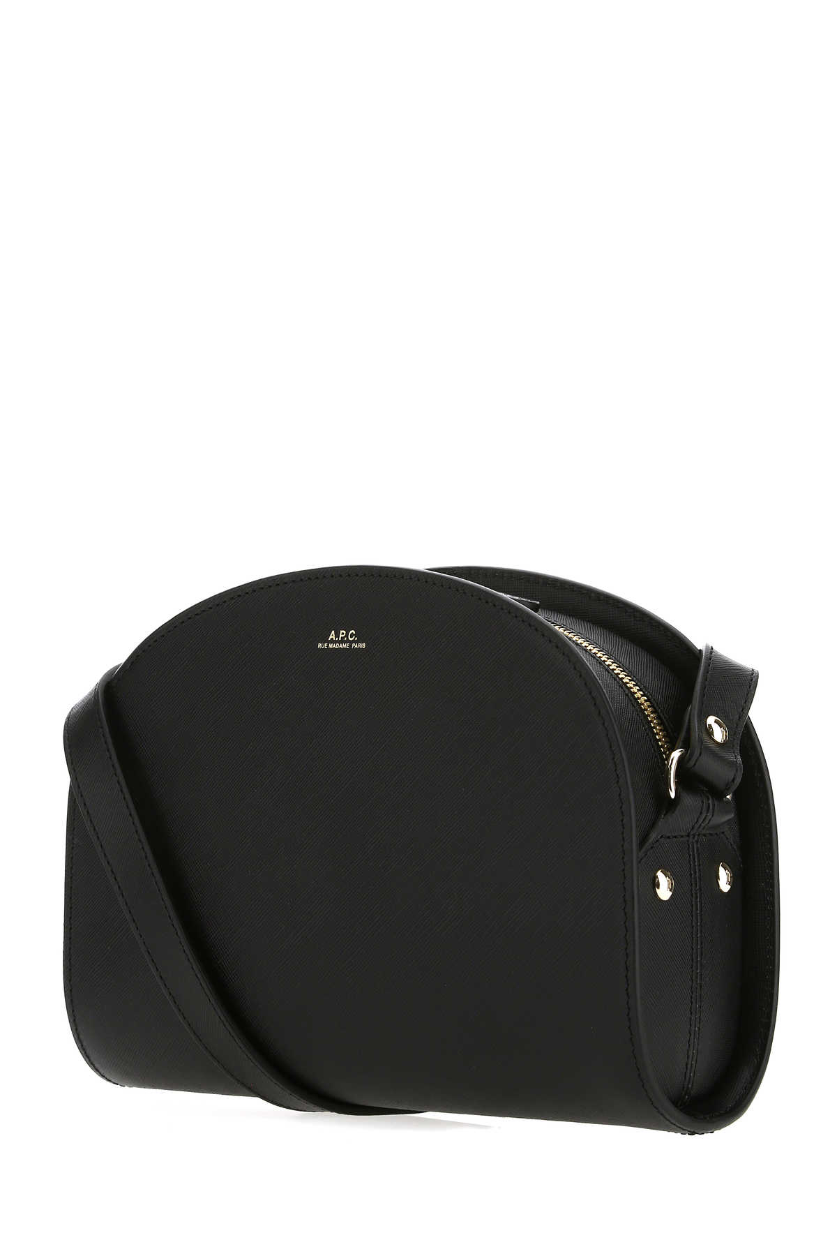 Shop Apc Black Leather Demi Lune Shoulder Bag In Lzz
