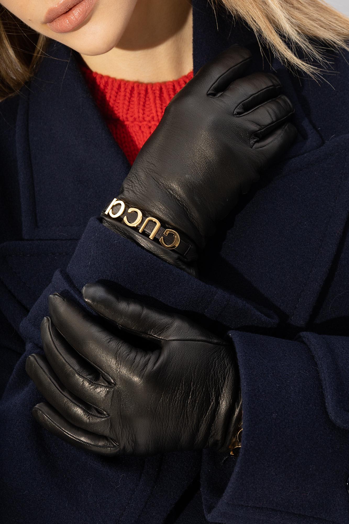 Shop Gucci Leather Gloves In Black