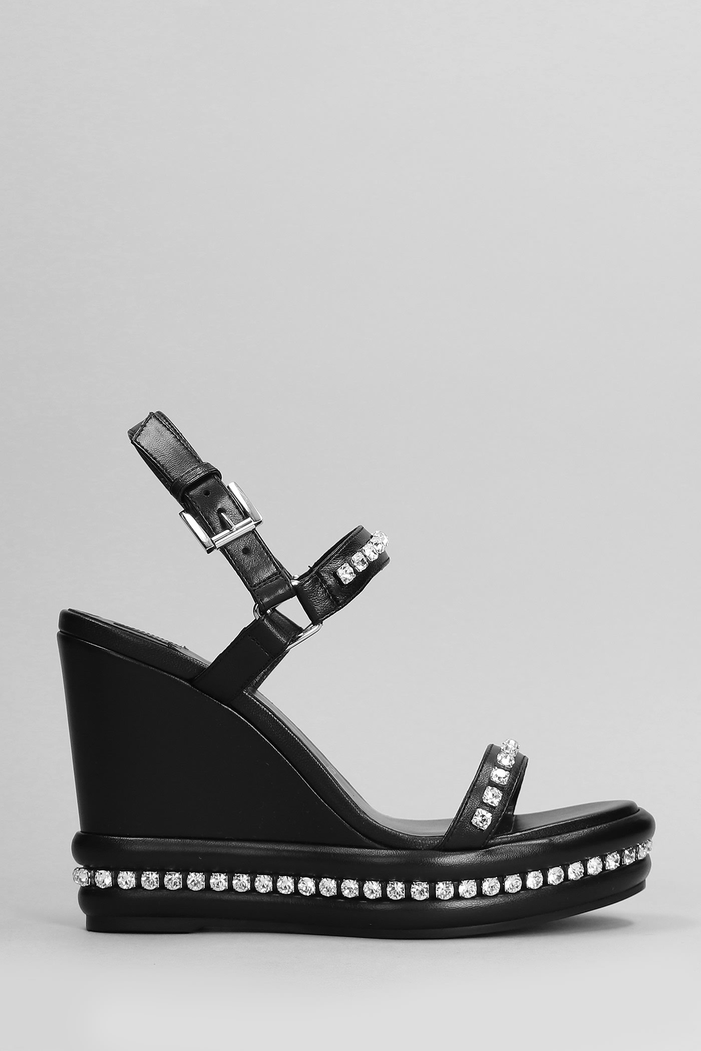 Shop Christian Louboutin Pyrastrass 110 Wedges In Black Leather