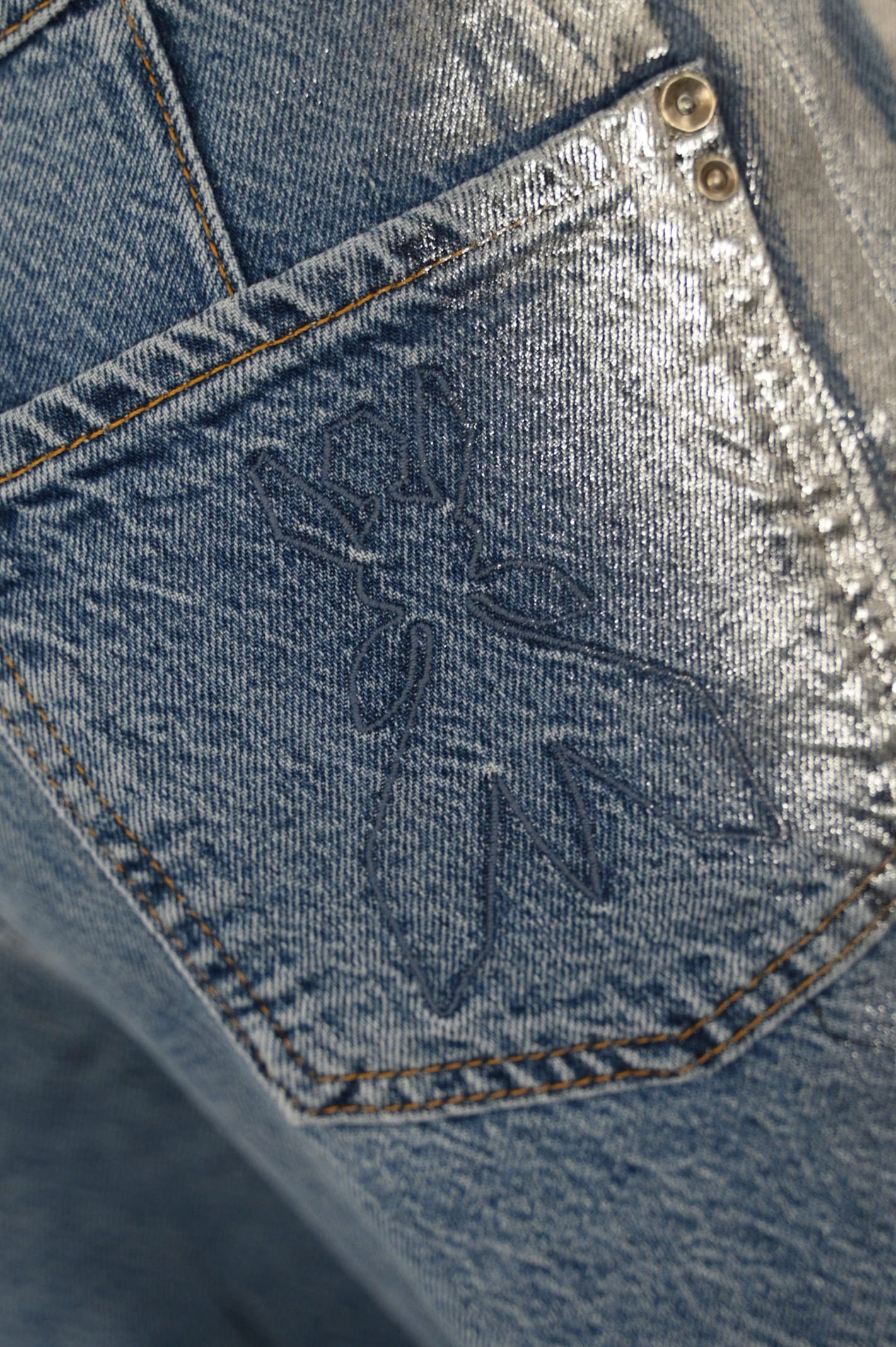 Shop Patrizia Pepe Straight Leg Foil Jeans