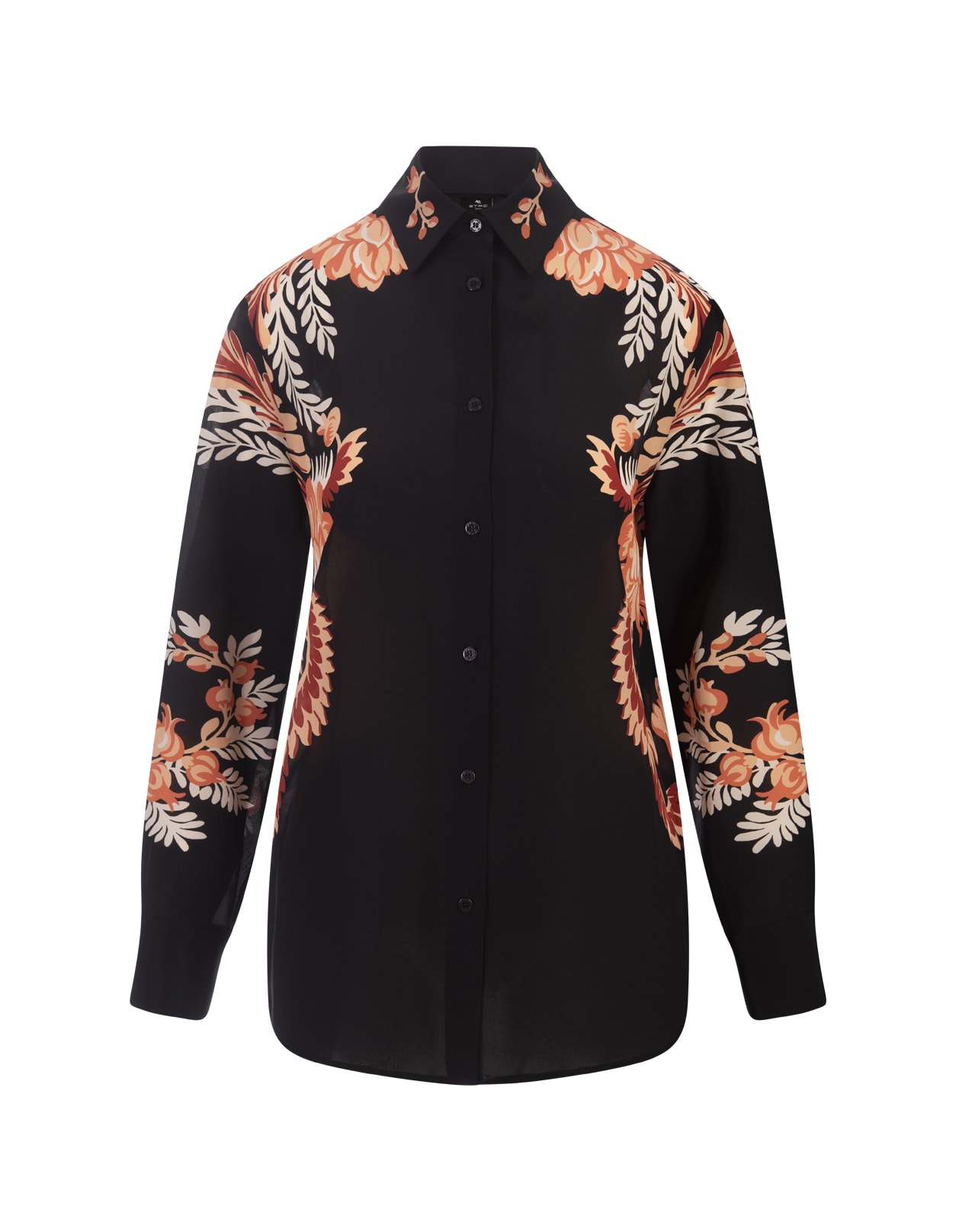 Shop Etro Black Silk Shirt With Print