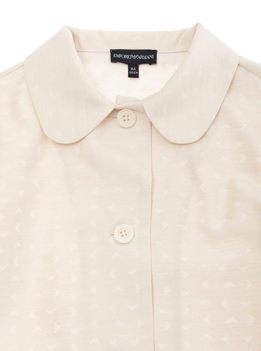 Shop Emporio Armani Beige Jacket With Peter Pan Collar And All-over Logo Embroidery In Tech Fabric Baby