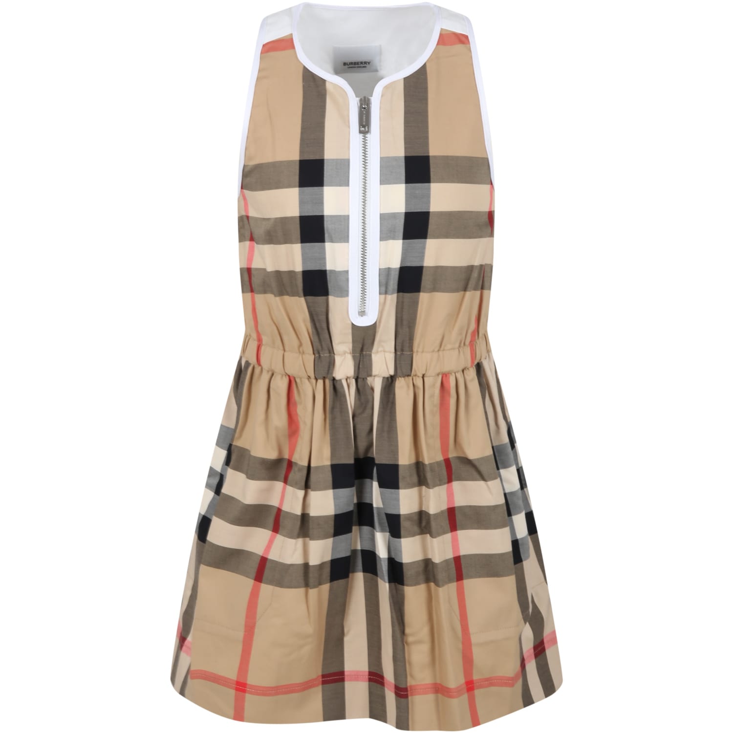 Burberry Beige Dress For Girl With Iconic Check