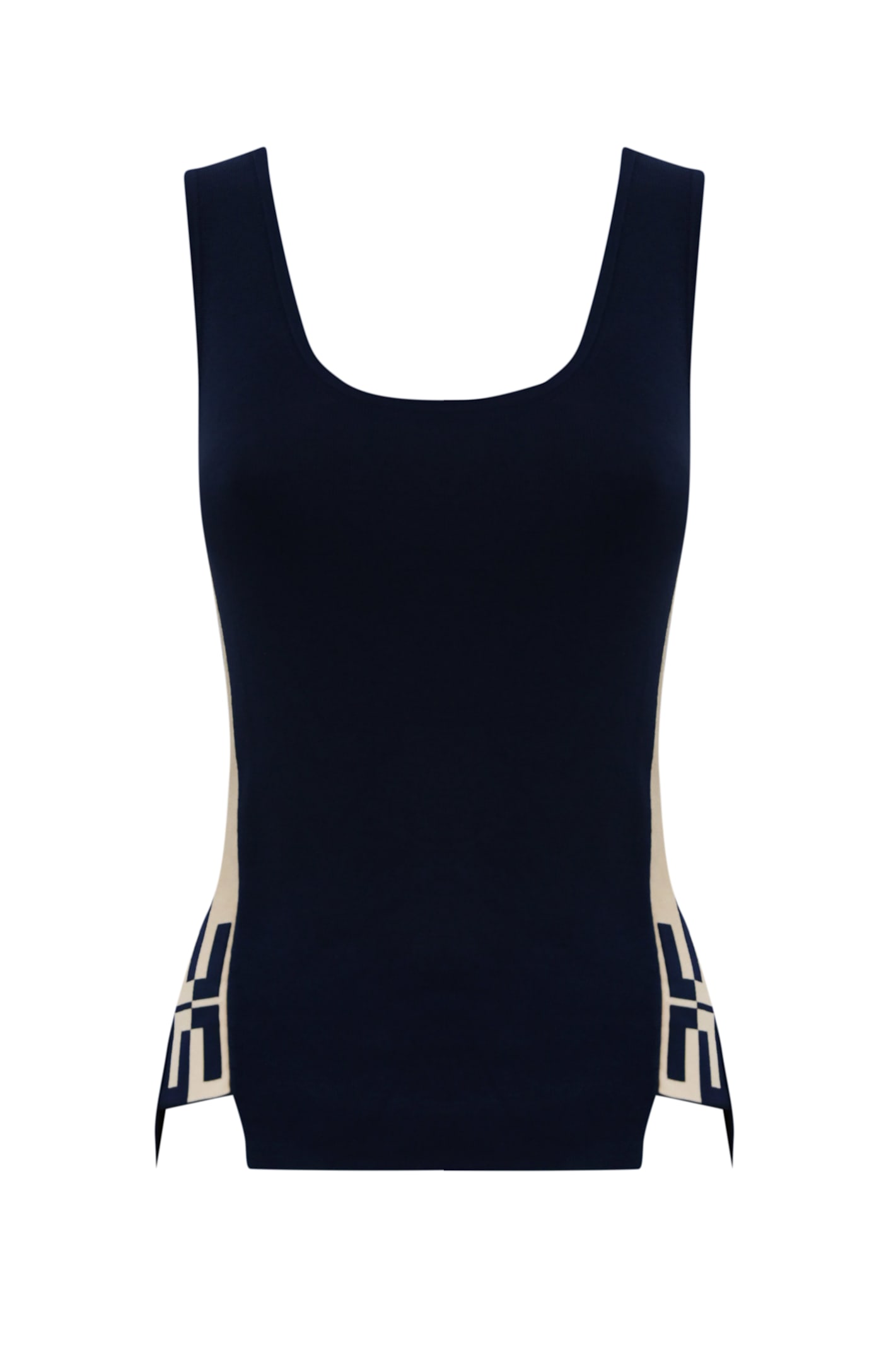 Shop Elisabetta Franchi Viscose Top With Logoed Bands In Navy/crema