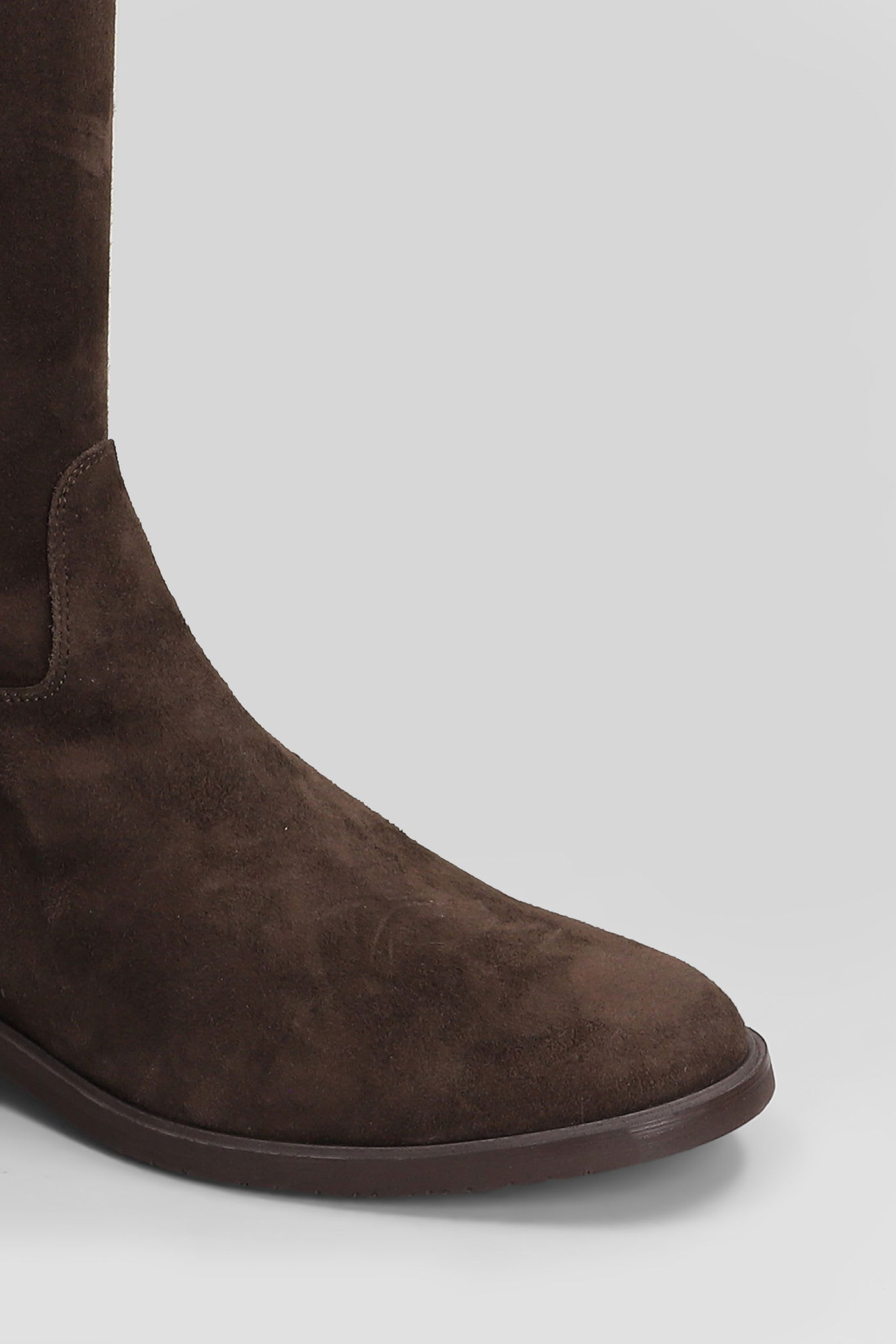 Julie Dee Low Heels Boots In Dark Brown Suede In Brown