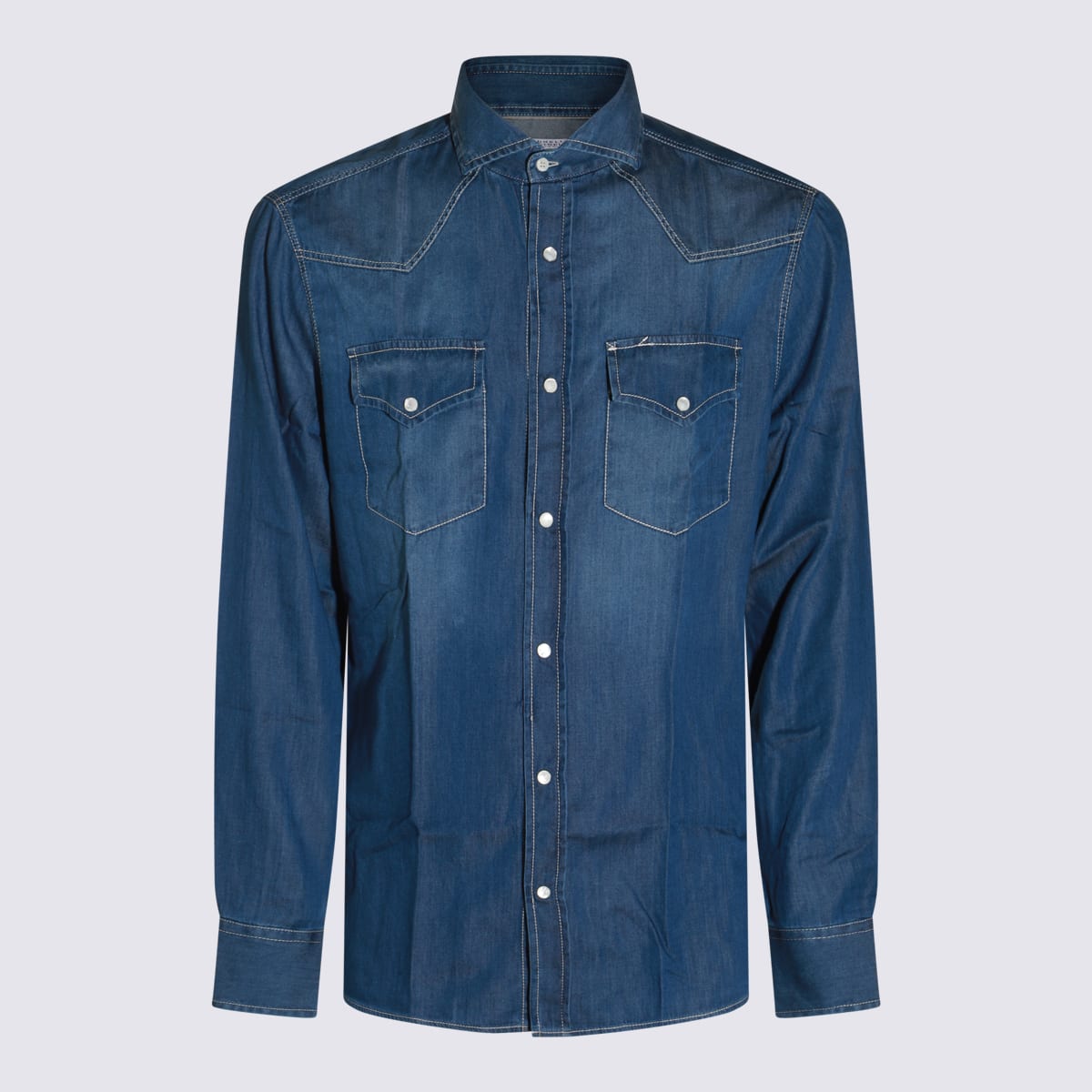 Shop Brunello Cucinelli Blue Denim Shirt In Denim Scuro+198