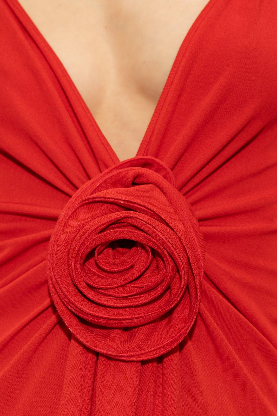 Shop Balmain Rose Detailed Draped Top In Rosso