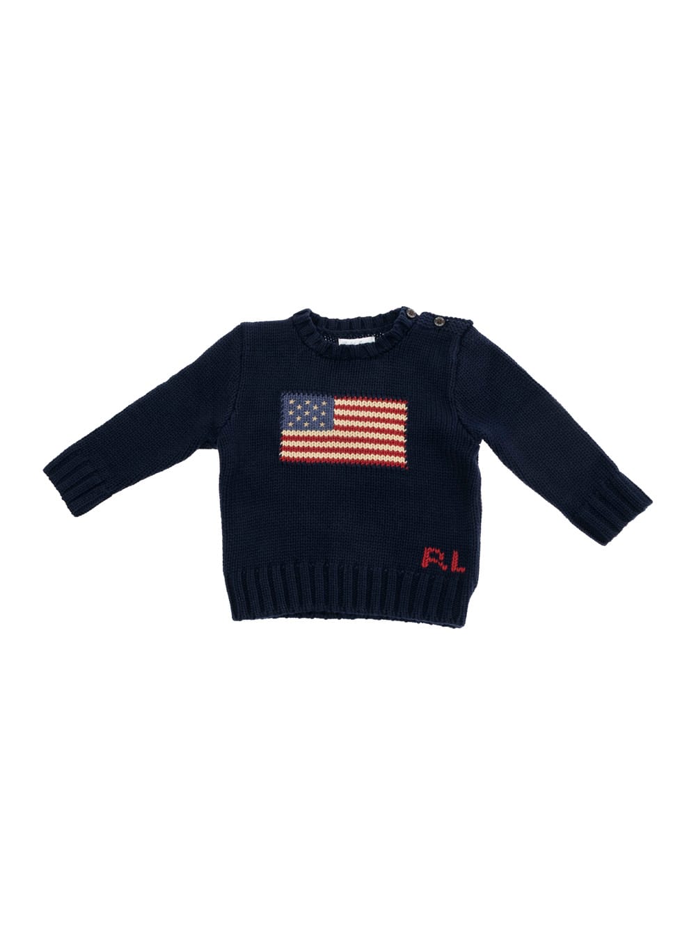 Polo Ralph Lauren Blue Crewneck Sweater With Embroidery On The Front And Button Closure On The Sleeve In Cotton Baby In Black