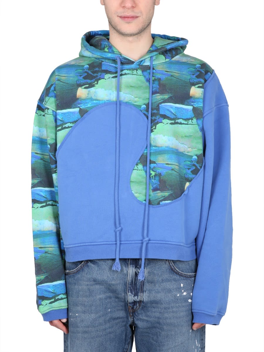 Erl Hooded Sweatshirt Abstract Print In Green