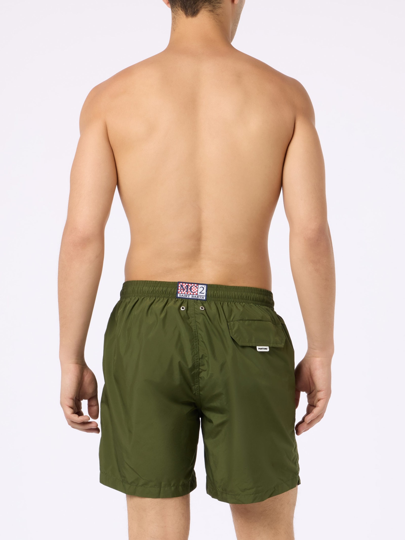 Shop Mc2 Saint Barth Man Lightweight Fabric Military Green Swim Shorts Lighting Pantone Pantone® Special Edition