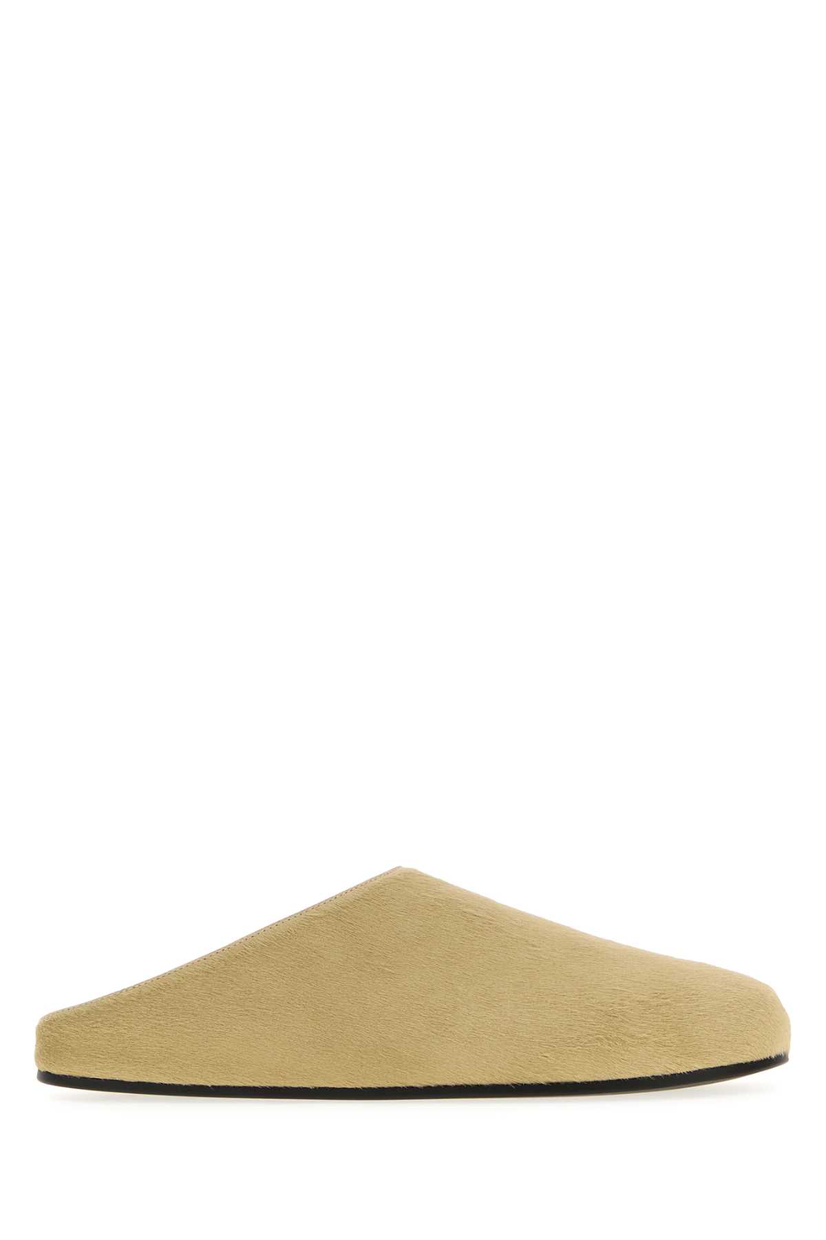 The Row Beige Calf Hair Hudson Slippers In Neutral