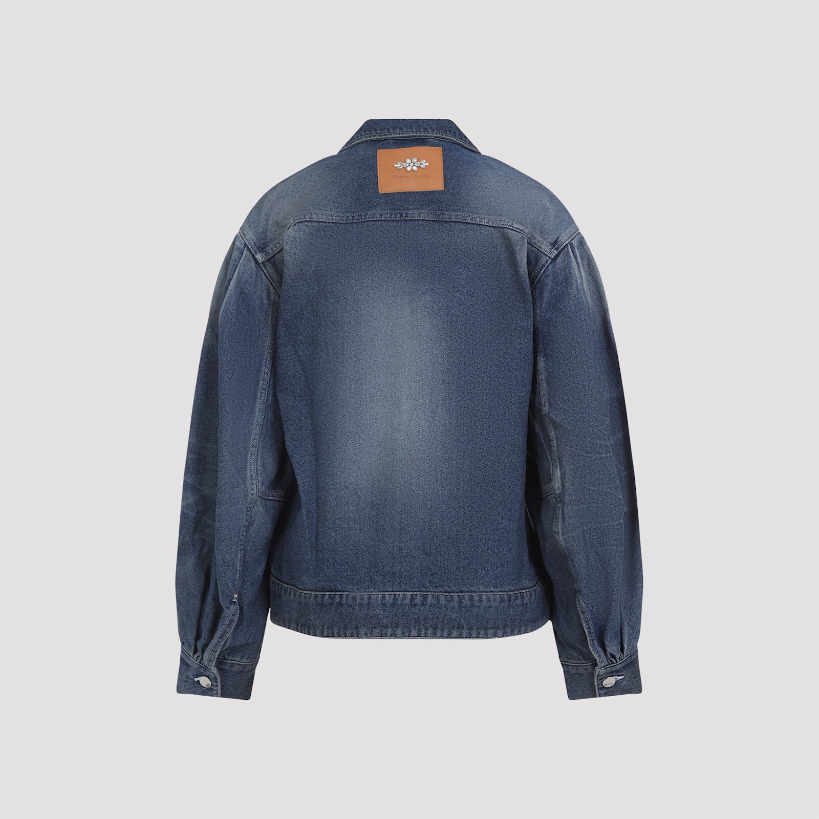 Simone Rocha Denim Jacket With Belt And Embellished Collar In Blue