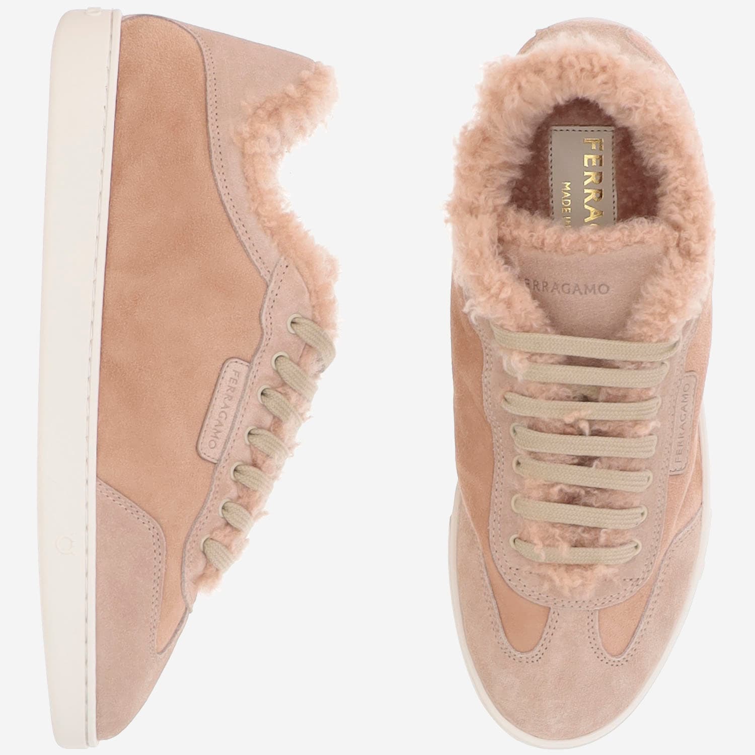 Ferragamo Athena Fur Sneakers In Pink