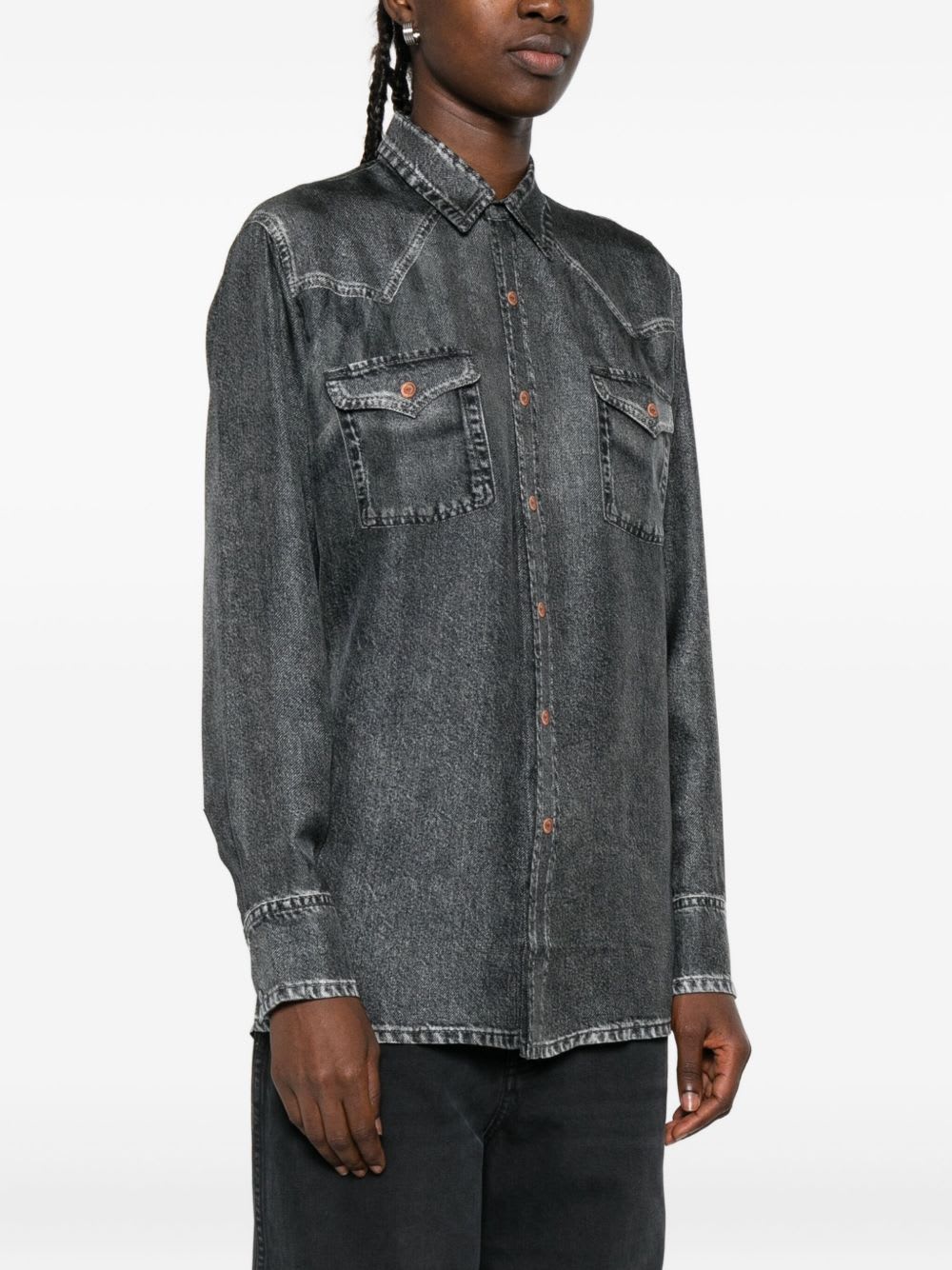 Pierre-louis Mascia Pierre Louis Mascia Denim Print Silk Shirt In Gray