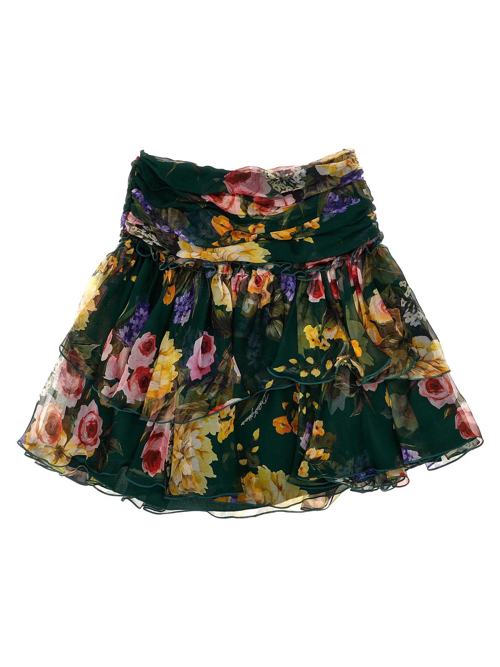 Dolce & Gabbana Kids' Floral Chiffon Skirt In Multicolor