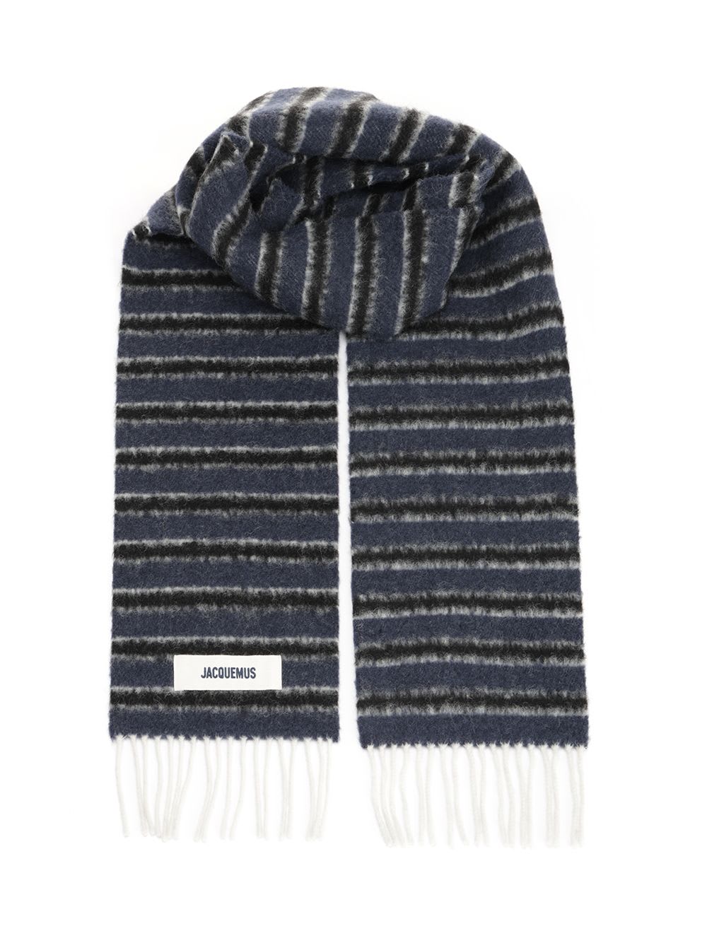 Jacquemus Horizontal Stripes Alpaca And Virgin Wool Scarf In Blue