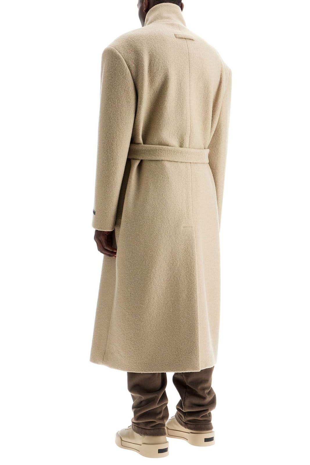 Shop Fear Of God Stand Collar Relaxed Overcoat In Beige