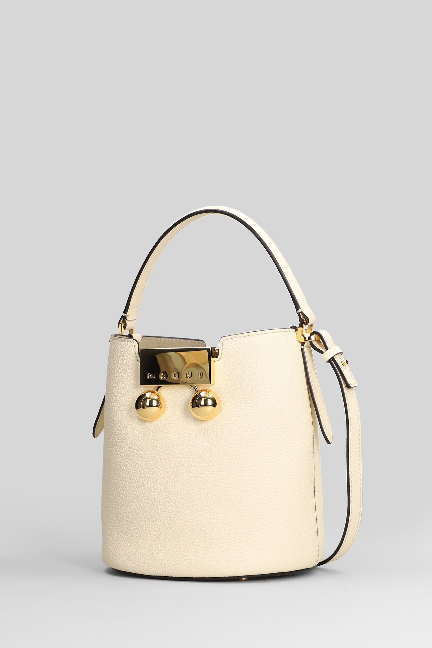 Marni Trunkaroo Shoulder Bag In Beige Leather In Sand