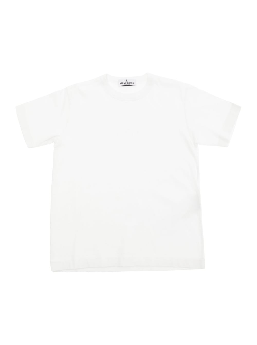 Stone Island White Crewneck T-shirt With Logo Embroidery In Cotton Boy In White