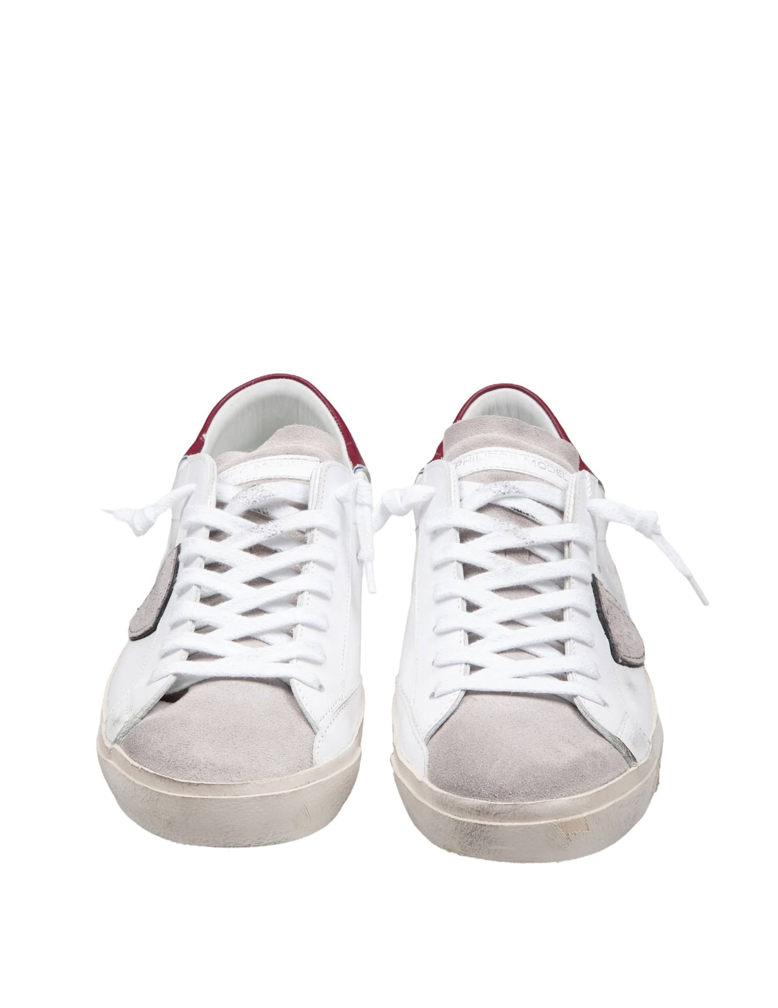 Shop Philippe Model Prsx Low Leather Sneakers White And Burgundy