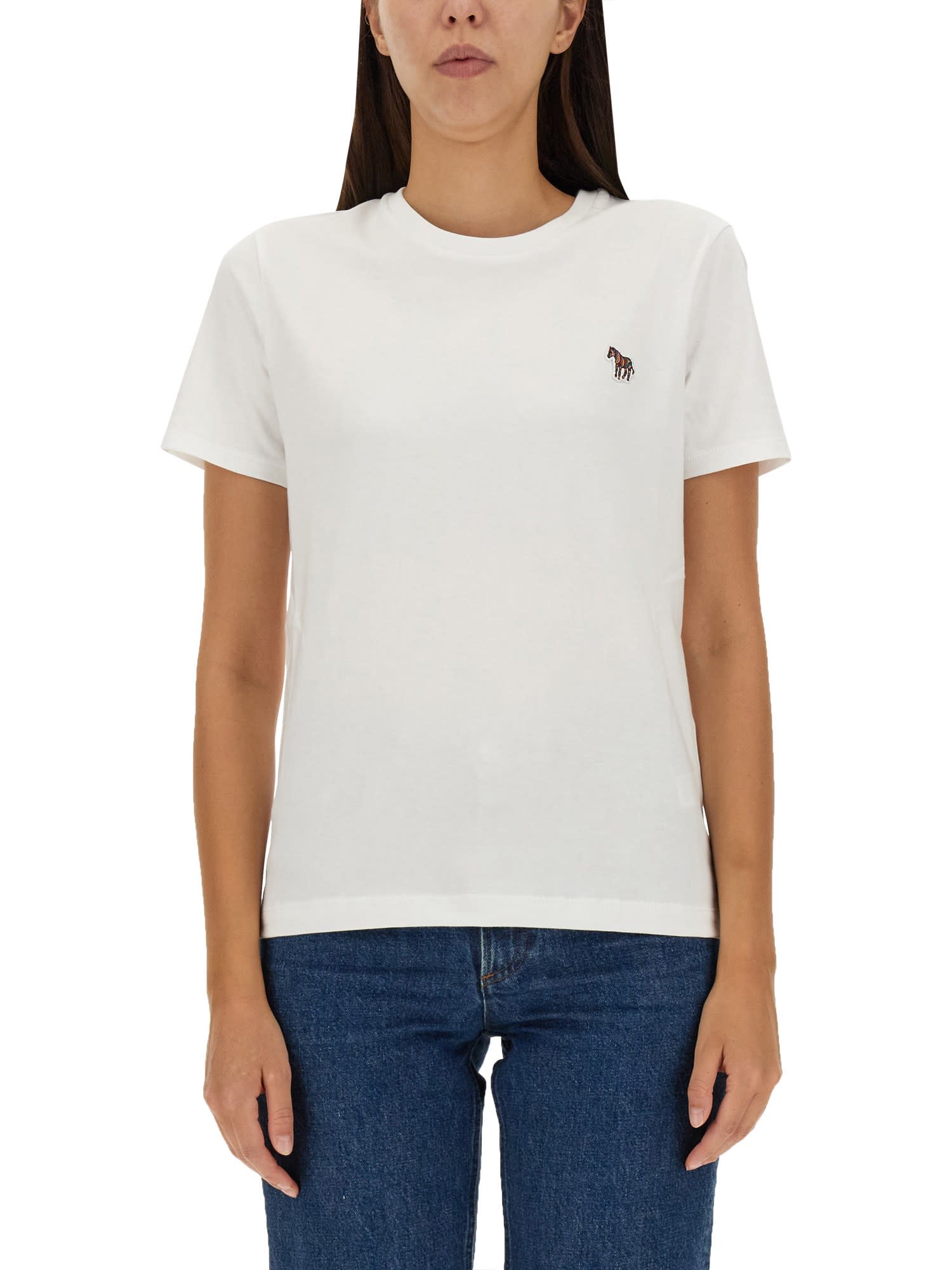 Ps By Paul Smith Logo-patch Organic Cotton T-shirt In Bianco