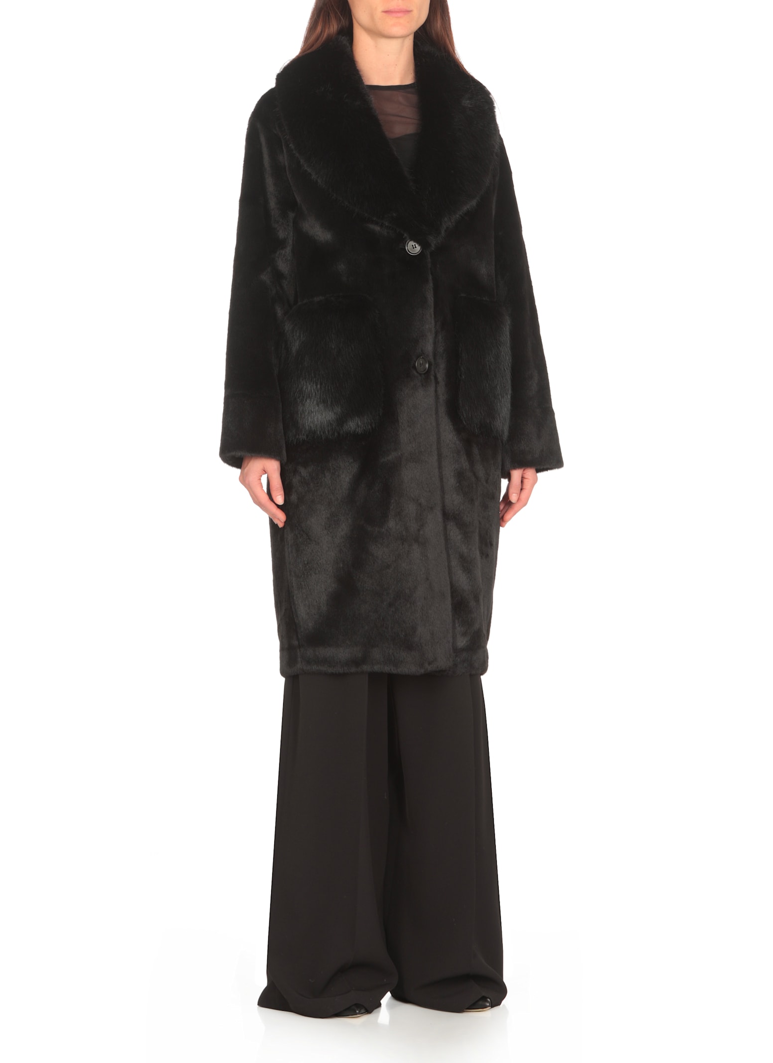 Shop Betta Corradi Faux Fur Coat In Black